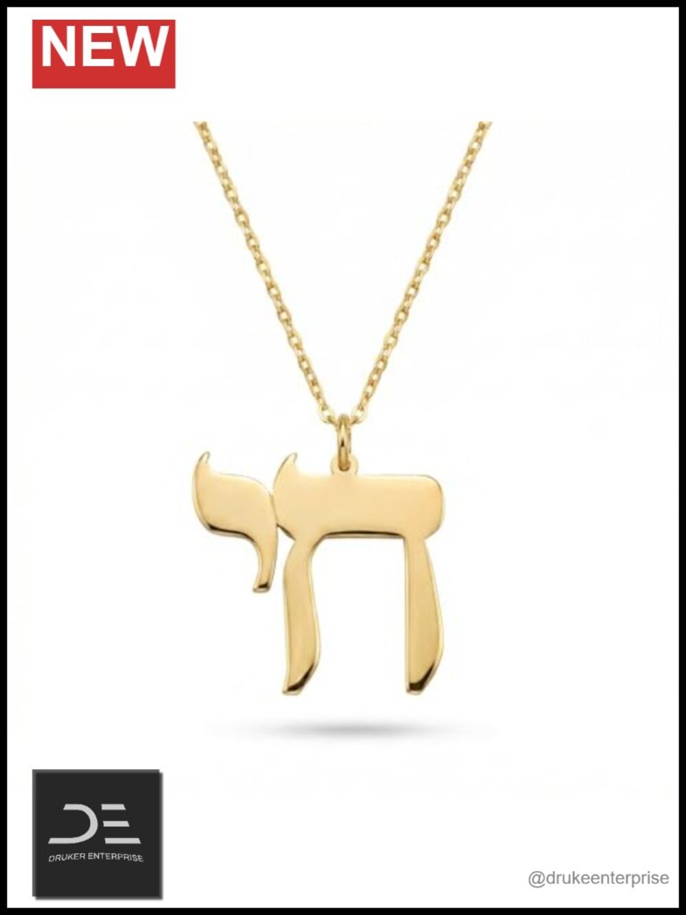 Gelin 10K Solid Gold Chai Necklace Symbol Pendant 18 Inch